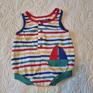 Healthtex boys 0-5 months striped romper primary colors applique sail boat NWOT